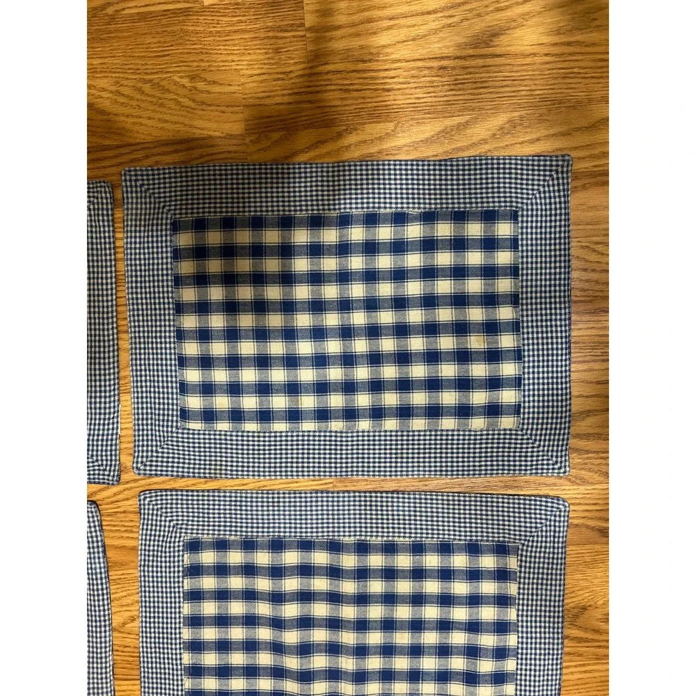 Blue Checkered Placemats Set of 4 Farmhouse Gingham Plaid Country Dining Decor